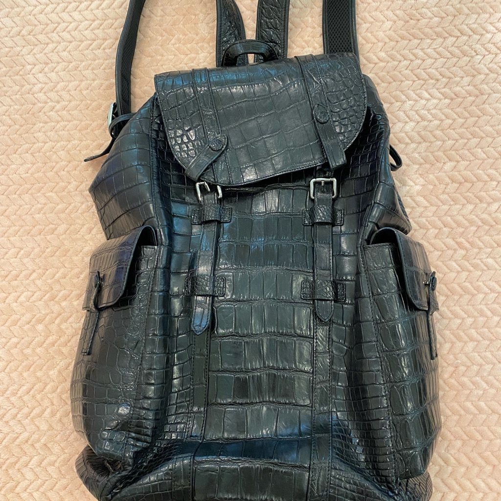 Black CrocodileEmbossed Leather Backpack